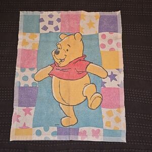 VTG Disney WinniethePooh Baby Blanket Play Acrylic Satin Edge USA Pastel Toddler